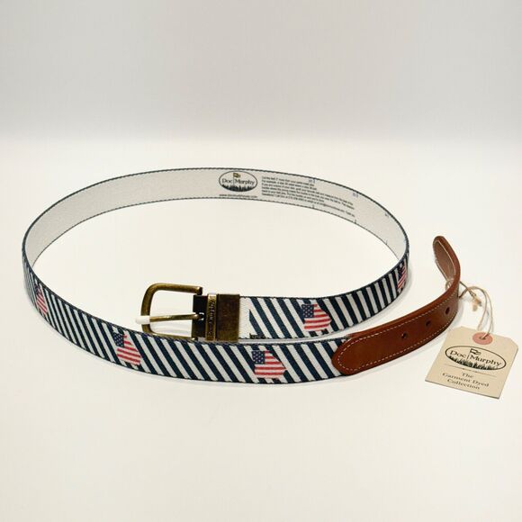 NWT Doc Murphy Men Canvas Leather Sizable Golf Casual Belt American Flags USA - Picture 4 of 9